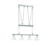 TRIO, Suspension, Stamina 4xE14, max.40,0 W Verre opale, Blanc, Corps: metal, Nickel mat L:80,0cm, L:14,0cm, H:180,0cm IP20,Hauteur réglable