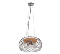 Trio, Suspension, Tamil 3xE27, max.40,0 W Bois naturel, couleur de bois, Corps: Métal, nickel antique Ø:50,0cm, H:150,0cm IP20,Sans illuminant,Réglable en hauteur