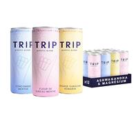 Trip Mindful Blend, boisson légèrement pétillante aux adaptogènes, mocktail avec 120mg de magnésium, crinière de lion et L-théanine, sans sucres ajoutés végétalienne, assortiment de saveurs - 12x250ml