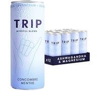 Trip Mindful Blend, boisson légèrement pétillante aux adaptogènes, mocktail avec 120mg de magnésium, crinière de lion et L-théanine, sans sucres ajoutés, végétalienne, saveur menthe-concombre 12x250ml