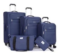 Tripcomp Ensemble de valises souples extensibles avec roulettes rotatives, sac de sport et trousse de toilette, bagage à main léger et bagage à main, bleu, 5PC SET(TB/DB/18/23/27), Lot de 5 valises