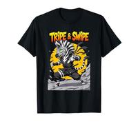 Tripe and Swipe Funny Zebra Kung Fu Martial Arts Cartoon T-Shirt