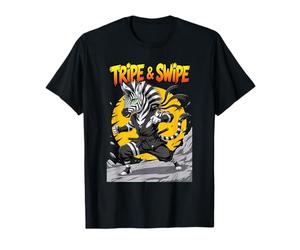 Tripe and Swipe Funny Zebra Kung Fu Martial Arts Cartoon T-Shirt