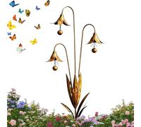 Triple Bluebells Garden Stake With Bell,2026 Metal Flower Outdoor Yard Decoration,Flamed Copper Triple Blue Bells Garden Stake,Handmade Weather Resistant For Walkways Patios Lawn Walkways (Gold, 1pcs)