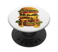 Triple Burger Fromage Fondu Amateur Drôle PopSockets PopGrip Adhésif