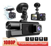 Triple Dashcam Voiture-avant 1080P + cabine 720P + arrière 720P-Surveillance du stationnement 24 heures et Détection de mouvement