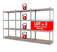 Triple étagère de rangement modulable pour garage, établi, charges lourdes 150 x 40 x 210 - EURO VANADIUM - 12 plateaux - 960 kg max