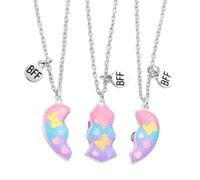 Triple Friendship Necklace - Magnetic Heart Charm, Matching Pendant