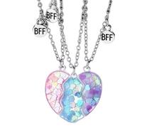 Triple Friendship Necklace - Magnetic Heart Charm, Matching Pendant