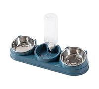 Triple gamelles pour chat - Gamelle pour nourriture humide et sèche, bol d'eau amovible pour animal domestique, bol surélevé pour lapin, hamster, chiot et lapin, 41 x 14 x 7,5 cm, bleu foncé