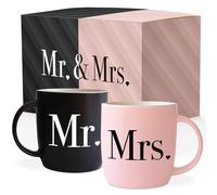 Triple Gifffted Tasses à café Mr & Mrs en céramique pour couple - Idée cadeau pour mariage, fiançailles, Saint-Valentin, Noël, pour elle, mari, épouse, homme, femme, marié, jeunes mariés, 388,5 g