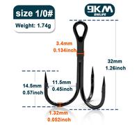 Triple Hameçon Pointu En Acier À Haute Teneur En Carbone,Triple Hameçon Sur Leurres Durs,Accessoires Pour La Pêche En Eau Salée,9km - Type Size-1-0 Gap-11.5mm-50 Pcs