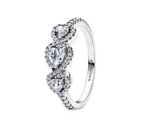 Triple Heart Sterling Silver Ring with Clear Cubic Zirconia