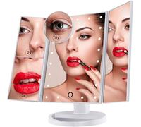 Triple Magnifying Makeup Mirror, 21 Led Makeup Mirrors, 10x/3x/2x/1x Magnification, Touch Screen, Dual Power, 180° Swivel Freely