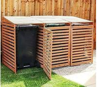 Triple poubelle à roulettes en bois pour rangement de poubelles de jardin - 3 compartiments de 240 l - Modèle 2021