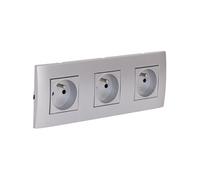 Triple prise encastrée + plaque de finition Kalya - Argent - Zenitech
