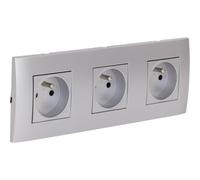Triple prise encastrée + plaque de finition Kalya - Argent - Zenitech