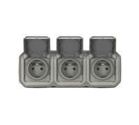 Triple prise de courant horizontale avec volet plexo complet saillie - gris