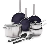 Triple Steel Batterie De Cuisine En Acier Inoxydable 18/10 Revêtement Antiadhésif Céramique Renforcé Avec Des Diamants, 11 Pcs, Sans Pfas,Multicouche,Induction,Lave-Vaisselle,Four,Argenté