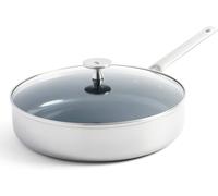 Triple Steel Sauteuse Avec Couvercle En Acier Inox 18/10 Revêtement Antiadhésif Céramique Renforcé Avec Des Diamants, 28cm/3,6l,Sans Pfas,Multicouche,Induction,Lave-Vaisselle,Four,Argenté