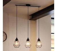 Eglo Suspension TARBES noir vintage, lampe suspendue de salle à manger à 3 flammes au look étro, lampe pendante en acier, lustre avec douille E27
