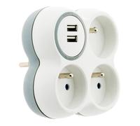 Triplite 16A 2P+T + 2 ports USB - ZENITECH - Blanc et gris - Bloc multiprise prêt à poser