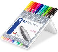 Triplus Fineliner, Feutres À Pointe Extra-Fine Pour Écriture Et Contours, Étui Chevalet Avec 10 Couleurs Lumineuses Assorties, 334 Sb10