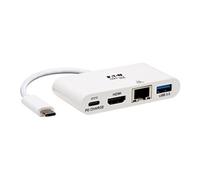 Tripp Lite Adaptateur vidéo U444-06N-H4GU-C USB-C→HDMI hub USB-A PD Ethernet Thunderbolt 3 Blanc