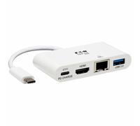 Tripp Lite Adaptateur vidéo U444-06N-H4GU-C USB-C→HDMI hub USB-A PD Ethernet Thunderbolt 3 Blanc
