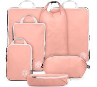 TRIPPED Travel Gear - Lot de 7 grands cubes de rangement pour voyage - Sacs de compression ultra légers, extensibles/de compression pour vêtements (rose poudré), taille XL