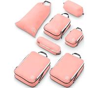 TRIPPED Travel Gear - Lot de 7 grands cubes de rangement pour voyage - Sacs de compression ultra légers, extensibles/de compression pour vêtements (rose poudré), taille XL