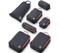 TRIPPED Travel Gear Lot de 7 grands cubes de rangement pour voyage - Sacs de compression ultra légers, extensibles/de compression pour vêtements (gris/orange)
