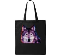 Trippy and Blurry Sac fourre-tout en coton écologique Motif loup 3D Noir, Noir , Taille unique