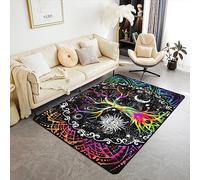 Trippy Sun - And - Moon Tapis de Sol 150x200cm,Enfants Garçons Filles Chambre Tapis Noir et Blanc,Psychédélique Arbre Vie Toutes les Saisons Tapis,Galaxy Star Mandala Tribal Tapis de Sol Antidérapant
