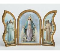 Triptyque en Bois Image Icône Vierge Miraculeuse Redorée à la Feuille d'Or
