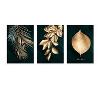 Triptyque Nordique Plante Murale Restaurant EntréE Salon Doré Feuille Abstraite Peinture sur Toile Peinture DéCorative