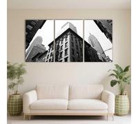 Triptyque Sans Cadre en Toile Salon Contemporain Impression HD Empire State Building en noir et blanc Decoration Murale Chambre Salle De Bain Cuisine (40 x 60cm x3)