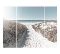 Triptyque sur toile chemin de plage 125x97 cm CEANOTHE Décoration Murale Art Décoratif Muraux Peinture Imprimée en HD Salon Chambre Bureau Fabriqué en France Beige G