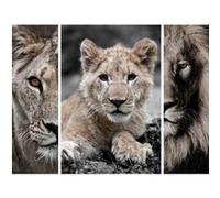 Triptyque sur toile famille de lions 125x97 cm CEANOTHE Décoration Murale Art Décoratif Muraux Peinture Imprimée en HD Salon Chambre Bureau Fabriqué en France Marron G