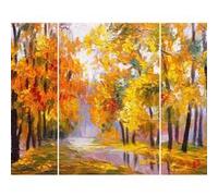 Triptyque sur toile peinture d'automne 125x97 cm CEANOTHE Décoration Murale Art Décoratif Muraux Peinture Imprimée en HD Salon Chambre Bureau Fabriqué en France Orange G
