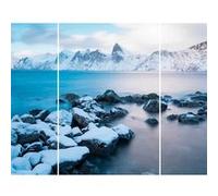 Triptyque sur toile sérénité 125x97 cm CEANOTHE Décoration Murale Art Décoratif Muraux Peinture Imprimée en HD Salon Chambre Bureau Fabriqué en France Bleu G