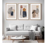 Triptyque Tableaux Abstraits Bohème-Impression sur Toile Murale Minimaliste Beige & Terracotta avec Cadre Flottant