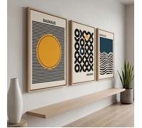Triptyque Tableaux Bauhaus Géométriques-Impression sur Toile Murale Moderne Minimaliste-avec Cadre Flottant