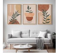 Triptyque Tableaux Botaniques Bohème Terracotta-Impression sur Toile Murale Nature Moderne avec Cadre Flottant