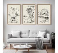 Triptyque Tableaux Paysage Montagne Noir et Blanc-Impression sur Toile Murale Scandinave avec Cadre Flottant