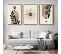 Triptyque Tableaux Soleil Bohème Terracotta-Impression sur Toile Murale Nature Minimaliste 41x61 cm avec Cadre Flottant