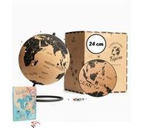 TRIPVEA® Globe terrestre 24 cm vintage en liège + 342 drapeaux autocollants à planter - Mappemonde décorative thème voyage - Idée cadeau et déco idéale pour votre bureaux ou votre enfant Liège G