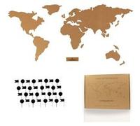 Tripvea - Tableau en Liège Panneau Mural Carte du Monde 100x46cm - Tableau d’Affichage avec 50 Punaises, Design Vintage & Naturel Liège G