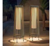 TRIROCKS Lampe de sol extérieure 2 pièces Lanterne solaire en rotin avec corde Olifen Imperméable Lampe solaire de patio en rotin pour jardin de patio, pelouse, cour (Gris)
