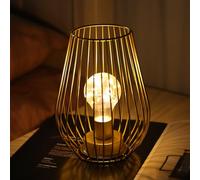TRIROCKS Lampe de Table Fonctionnant sur Batterie 21 cm Haut, Lanterne en Métal en Forme de Cage avec Lumières Féériques, pour Chevet, Patio, Jardin, Soirées (Doré)